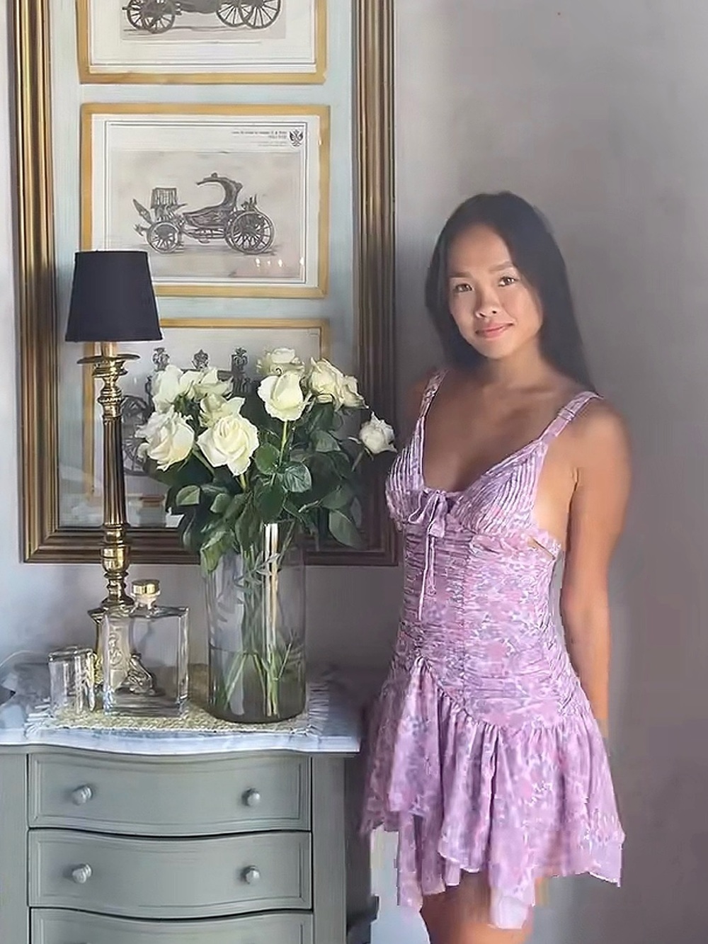 For Love & Lemons Pink Lavender Floral Slip Dress